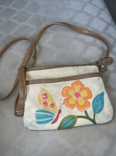 Fossil Relic Brand Flowers And Butterfly Handle Handbag Purse 6/19