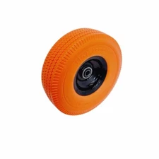 4.10/3.50-4" Flat Free Tire and Wheel - 10 Inch Solid Rubber Tires - ORANGE