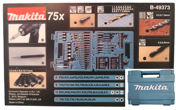 Makita B-49373 Bohrer Bit-Set Im Koffer 75-Tlg Torx Holz Stein Metall Bits-image