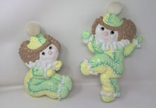 Vintage Hand Made Clown Plaques Nursery Baby Decor Yellow and Green