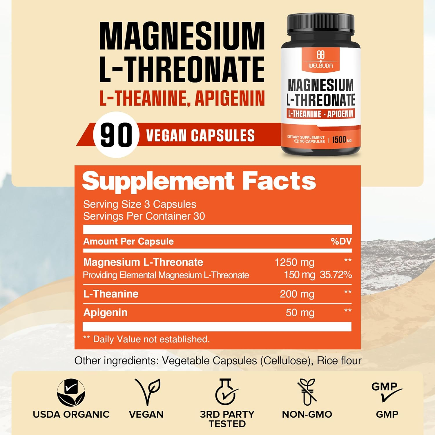 Magnesium LThreonate with LTheanine & Apigenin 1500Mg Magnesium