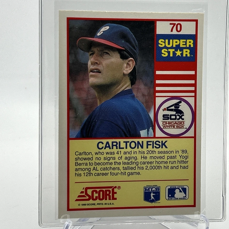 1990 Score 100 Superstars Carlton Fisk Baseball Card #70 Mint FREE SHIPPING - Image 2 of 3