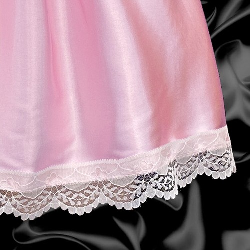 Sissy Baby Pink Silky Soft Satin Mini Slip Frilly Hem Lace Petticoat Dolly Skirt - Picture 6 of 6