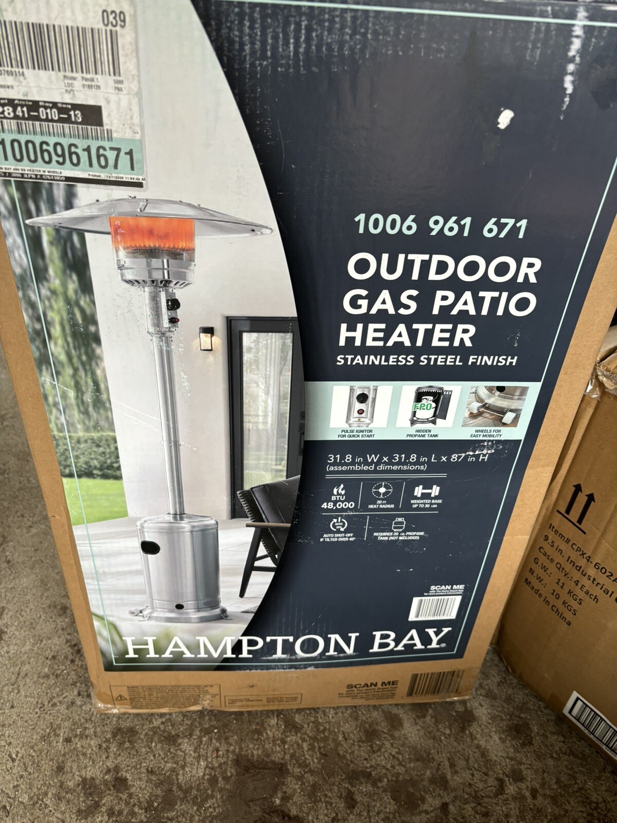 NEW Hampton Bay 48000 BTU Stainless Steel Propane Standing Patio Heater