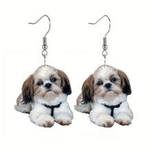 Cute Whimsical Dog Design Dangle Earrings Cartoon Style Acrylic Jewelry Gift New