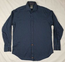 Thomas Dean Mens Button Down Shirt XL Metallic Blue Striped Flip Cuff B6