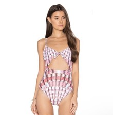 Mara Hoffman Shells Kia Tie Front One Piece Flamingo Swimsuit Size X-Small
