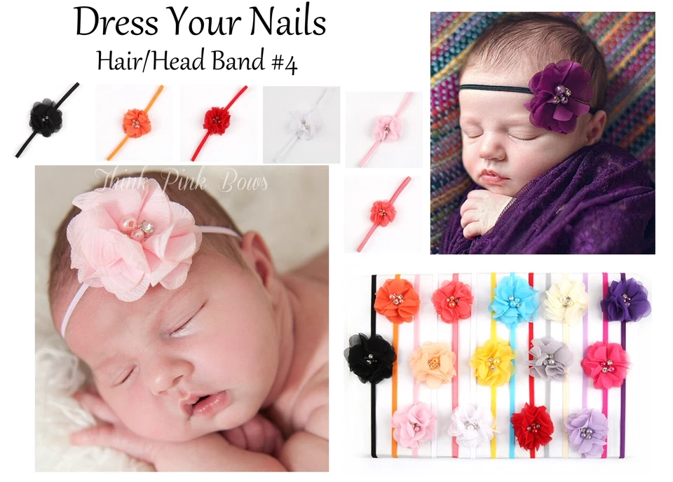DRESS YOUR NAILS CHILDRENS/BABIES HEADBAND Headband Baby Toddler flower elastic Rhinestone Pearl Princess Hair Band W05414
