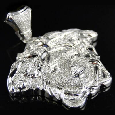 5 ctw Moissanite Diamond 14k White Gold Plated Custom Medusa Head Pendant 2.5''