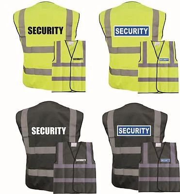 SECURITY BLACK OR YELLOW HI VIS VEST HI VIZ WORKWEAR BLUE BADGE or STANDARD TEXT