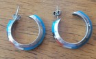 Silver Hoop Earrings with Inlay Turquoise Onyx Red Coral Mother of Pearl — photo 1