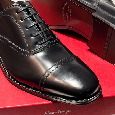 NEW Ferragamo Leather 12 D Seul Cap Toe Oxford Welted Men display picture 1