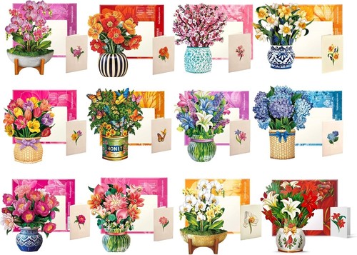 Elegant 12-Piece Mini Flower Cards - 3D Pop-Up Cards for Every Occasion - Picture 3 of 9