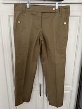 Tory Burch Wool Straight Leg Trouser Pant Brown Tan Front Pleat Mid Rise Size 10