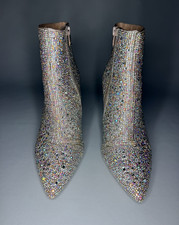 Betsey Johnson SB-Cady Silver Rhinestone Glitter Pointed Toe Zip Bootie 6.5