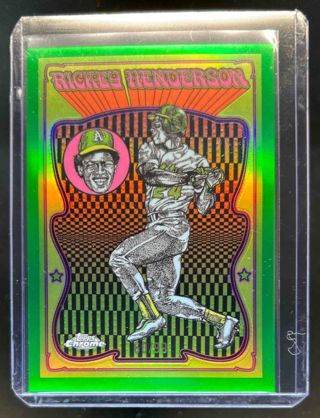 2025 Topps Chrome Rickey Henderson Ultraviolet All-Stars Green Refractor #60/99