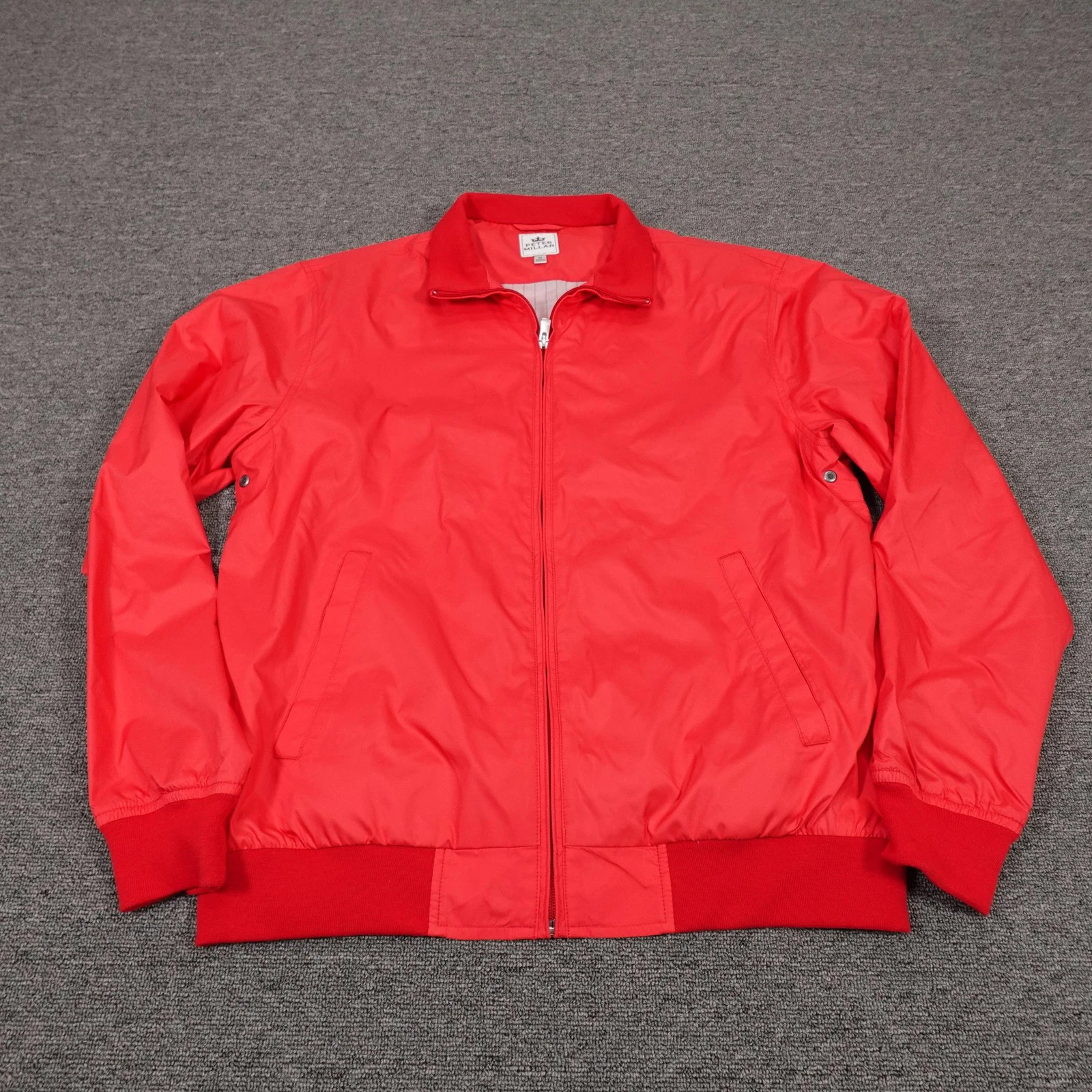 Peter Millar Jacket Mens Medium Red Microfiber Full Zip Lined Windbreaker