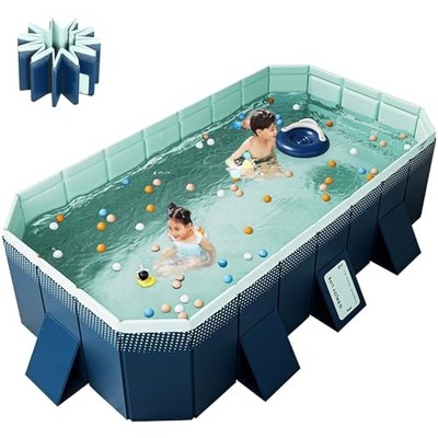 Foldable Pool Non-Inflatable Swimming Pool for Family 102.36 in dark blue