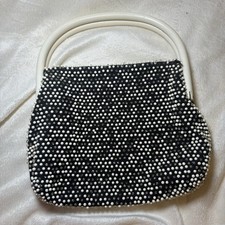 Vintage Reversible Retro Beaded Black And Ivory Clutch Purse Handbag See Descrip