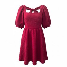 NWOT Free people S red textured puff sleeve open back mini dress
