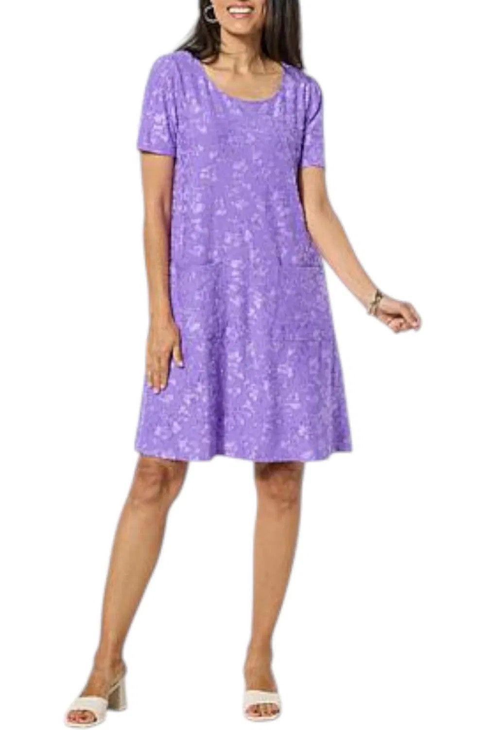 Nina Leonard Women's Scoop Neck Elbow Sleeve Trapeze Dress Amethyst
