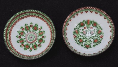 Pair of Small Vienna Enamel on Metal Red and Green Nut Bowls