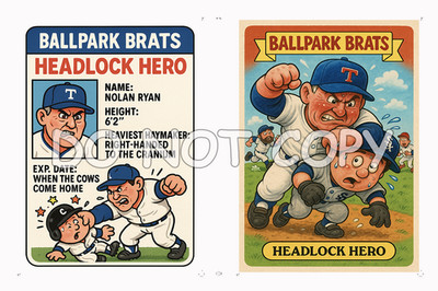 Nolan Ryan as '' HEADLOCK HERO ''  - BALLPARK BRATS Parody Art Card