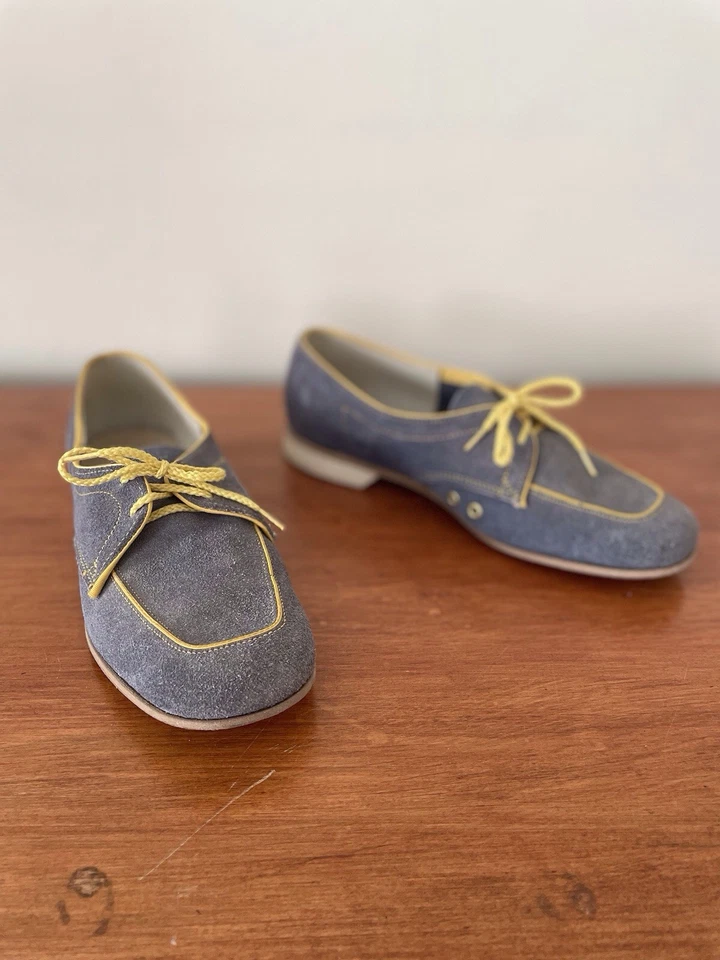 Zapatos de gamuza vintage Jacob gris azul con detalles amarillos con cordones para mujer talla 8” Foto 3 de 4