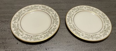 (2) Lenox Noblesse Bread & Butter Plates USA 6 3/8-inch green/gold set of two