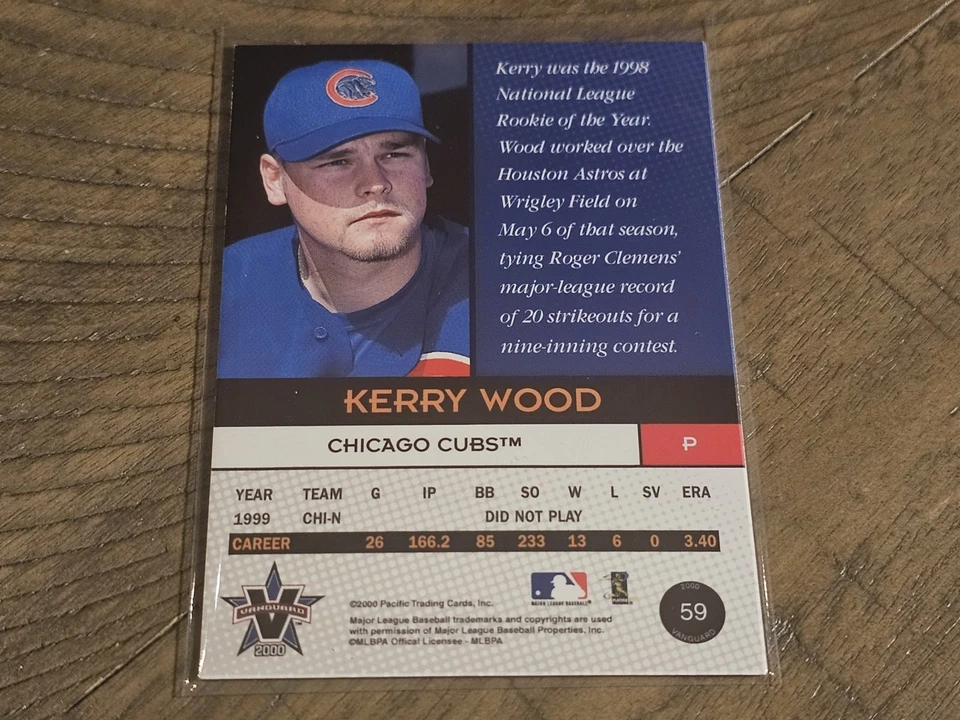 2000 Pacific Vanguard #59 Kerry Wood Chicago Cubs Nmmt - Image 3 of 3