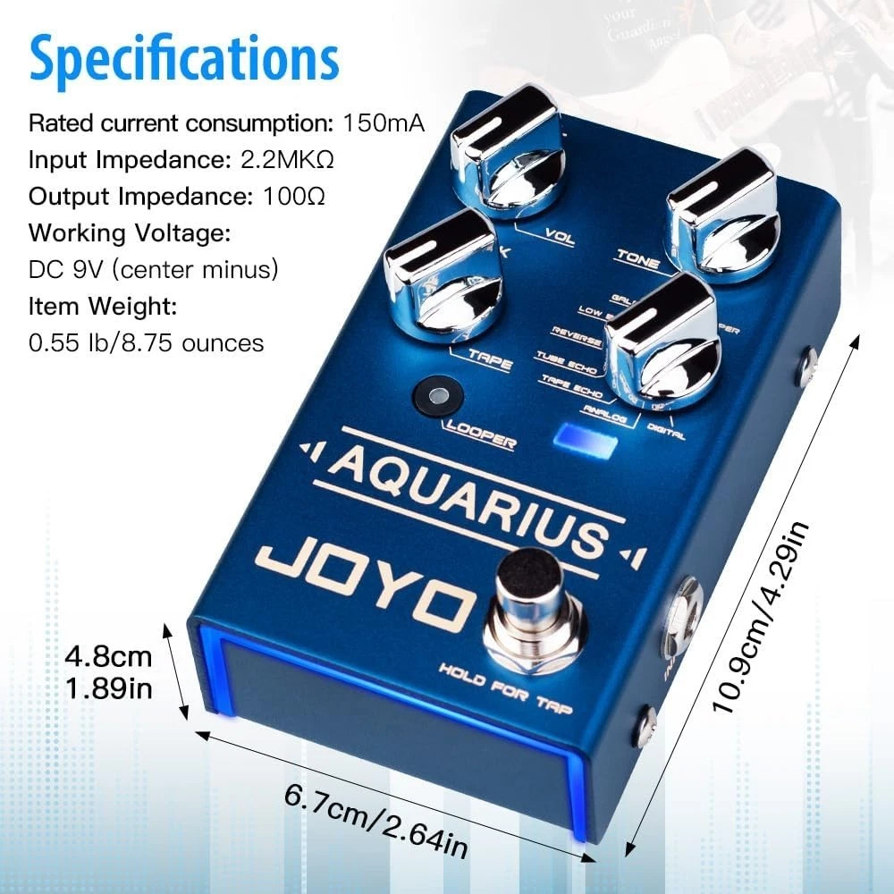 Multi-Mode Delay & Looper Guitar Pedal - 8 Effects incl. Galaxy/Tape Echo w...