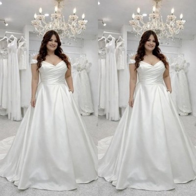 Classic Wedding Dresses Off The Shoulder Satin Plus Size A Line Bridal Gowns