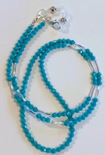 EYEGLASS CHAIN 27" TURQUOISE  SILVER Beaded Holder Strap Reading Glasses iCandy