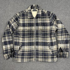 AllSaints Sherpa Lined Plaid Zip Jacket Men  s M Wool Blend Fleece Workwear Coat