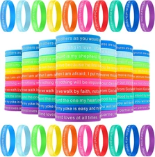 CHENGU 100 Pcs Bible Verse Bracelets for Kids Christian Scripture Silicone Brace