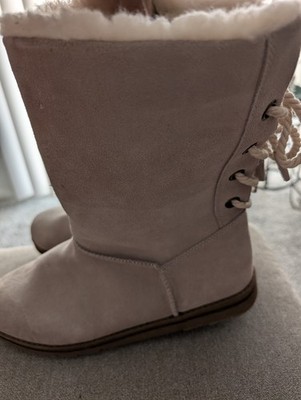 Beige Suede Faux Fur Lined Mid-Calf Snow Boots with Rope Lace for Women