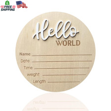 Baby Announcement Sign,  5.9 Inch Wooden Hello World Newborn Signs, Birth Announ
