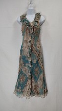 Vintage y2k Silk Dress sz 8 Floral Ruffle V-Neck Sleeveless Lined Romantic Pinup
