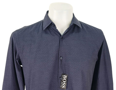 BOSS HUGO BOSS Herren Blau L/S ABENDHEMD SHIRT Tessitura Monti SLIM - M - 115£
