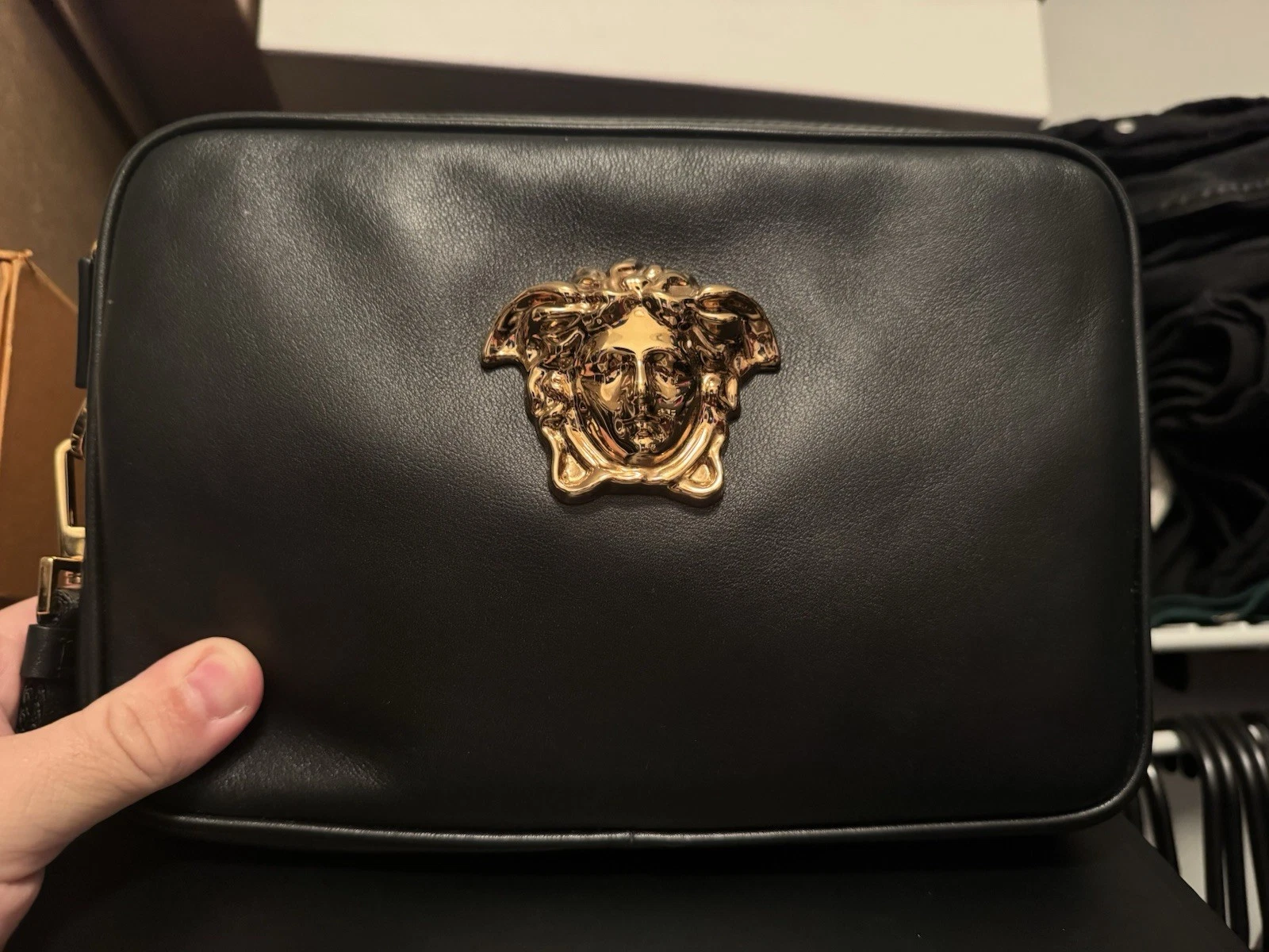 Versace — Versace Tribute Clutch/Bag Medusa Black Leather Gold Hardware Made In Italy Rare