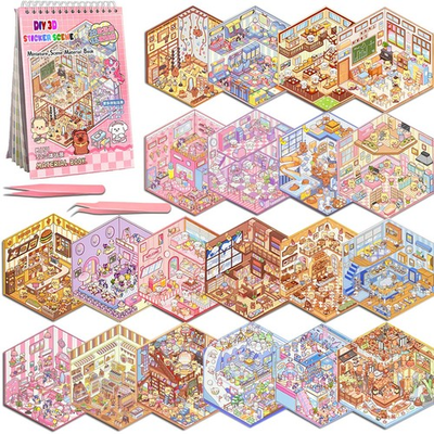 #ad #ad 20 Sets DIY 3D Sticker Scene Collection Book Miniature Cute Cartoon Animal Stic $14.61