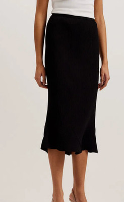 TED BAKER Midi Rock TB 2 UK 10 Velenaa schwarz flippiger Saum Rippstrick Stretch