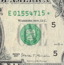 Series 2017 Star Note E Richmond 3.2 M Pack Note $1 Dollar Bill E01554715*