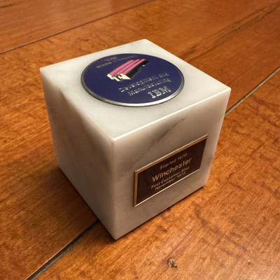 Vintage IBM Winchester (Drive) ''First Customer Ship 1973'' Paperweight Caperelli