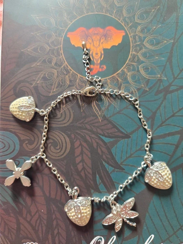 Charm Armband Früchte Libelle Silber Edelsteine Geschenk Neuwertig! - Bild 2 von 4