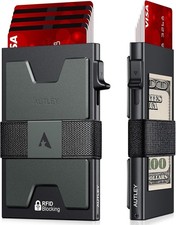 Slim Metal Wallet Men RFID Blocking Pop Up Card Holder Cash Band Case Black