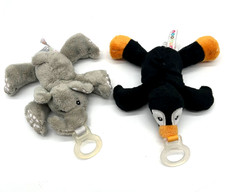 Nookums Paci Plushies Plush Gray Elephant Black Penguin Paci Holder Set 2