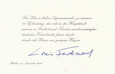 *ORIGINAL DANKSAGUNG-1990*PRINZ LOUIS FERDINAND VON PREUSSEN-PRUSSIA-GERMANY