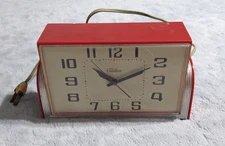 Telechron 2H47 Red Electric Clock Desk or Hanging Retro Works
