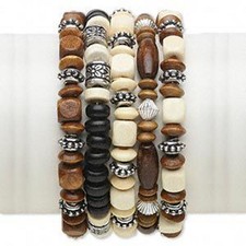 Bead Bracelet Wood Beads Stretch Jewelry 7 Inch Set of 10